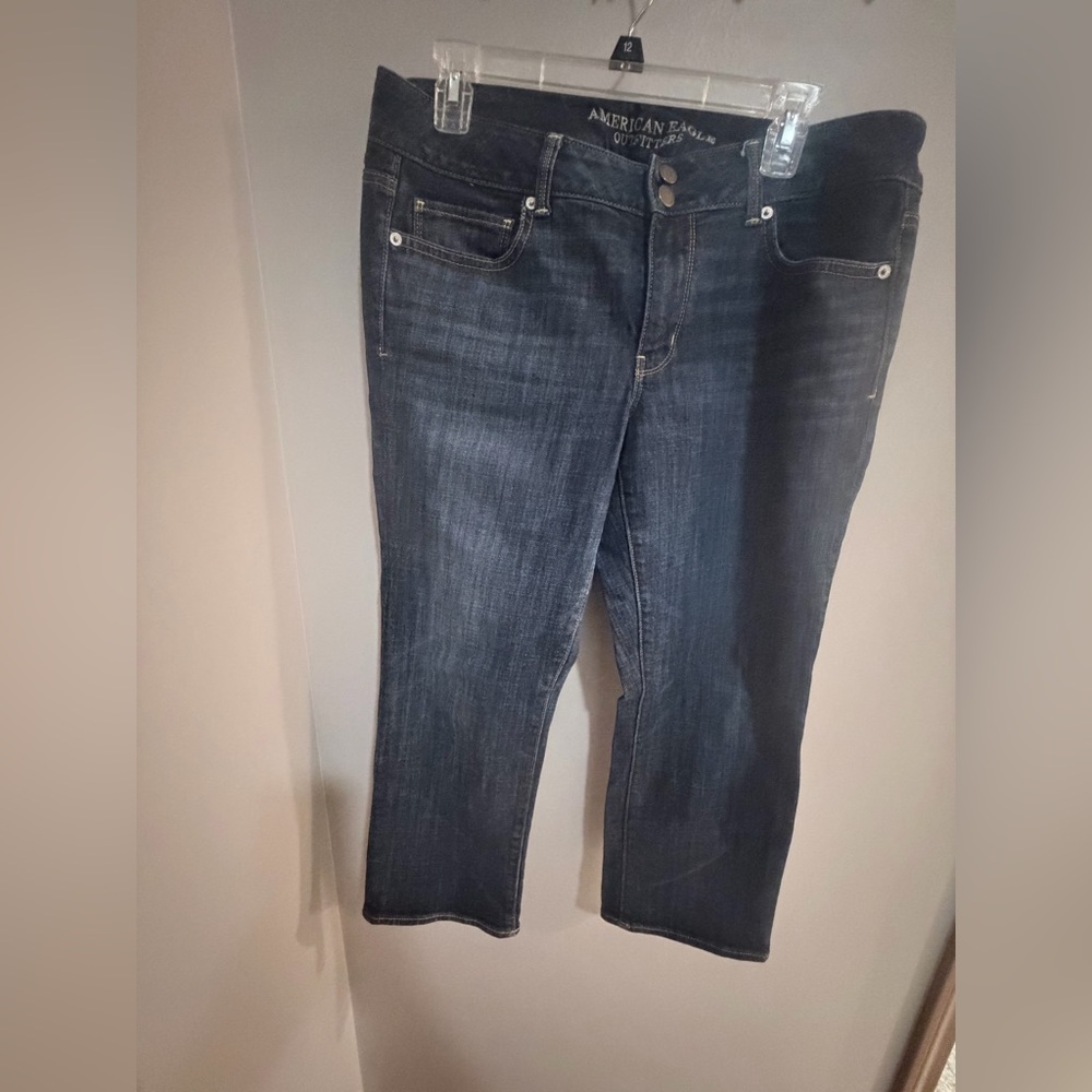 American Eagle Outfitters Dark Blue Stretch Crop Jeans